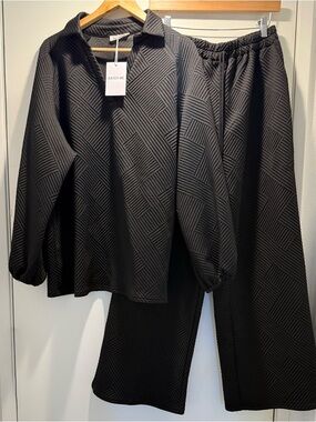 Black Quilted Wide-Leg Pants and Top